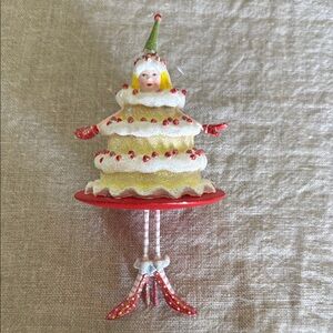 Krinkles Dept 56 Festive Christmas Cake Ornament with Red and Green Accents